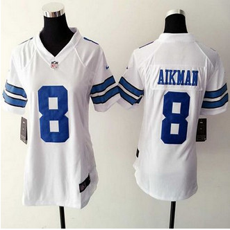 Women NEW Cowboys #8 Troy Aikman Ware White Stitched NFL Elite Jersey