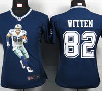 Womens Nike Dallas Cowboys 82 Witten Blue Portrait Fashion Game Jerseys