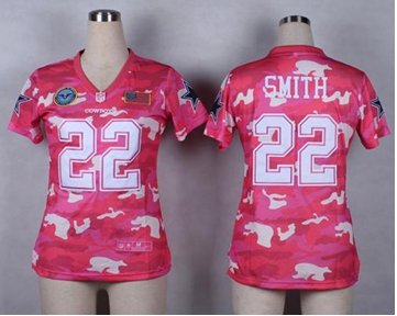 Women's NEW Cowboys #22 Emmitt Smith Pink NFL Elite Camo Fashion Jersey