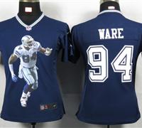 Womens Nike Dallas Cowboys 94 Ware Blue Portrait Fashion Game Jerseys