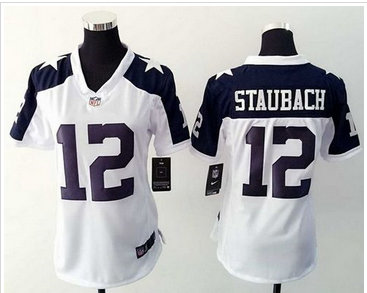 Women Nike Cowboys #12 Roger Staubach White Thanksgiving Throwback Stitched NFL Elite Jersey