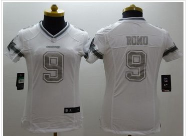 Women New Cowboys #9 Tony Romo White Stitched NFL Limited Platinum Jersey