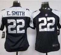 Women Nike Dallas Cowboys 22 E.SMITH Blue Thankgivings Nike NFL Jerseys
