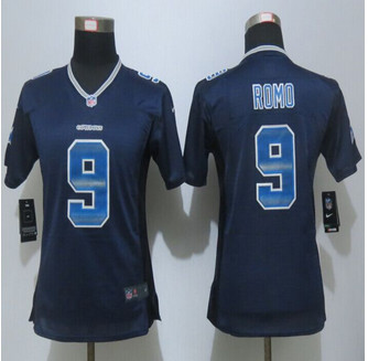 Women New Nike Dallas Cowboys 9 Tony Romo Navy Blue Strobe Elite Jersey