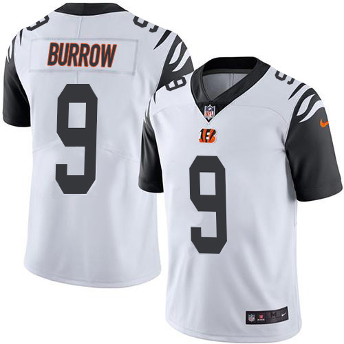Nike Bengals #9 Joe Burrow White Men's Stitched NFL Limited Rush Jersey Nike Bengals #9 Joe Burrow White Men's Stitched NFL Limited Rush Jersey