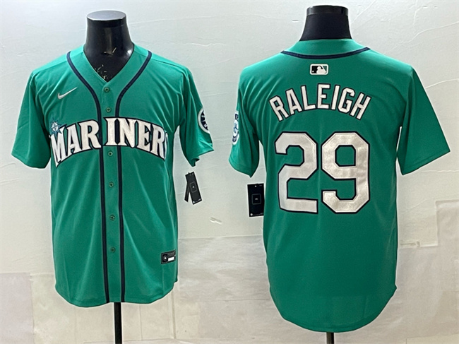 Men's Seattle Mariners #29 Cal Raleigh Aqua Limited Stitched jersey Men's Seattle Mariners #29 Cal Raleigh Aqua Limited Stitched jersey