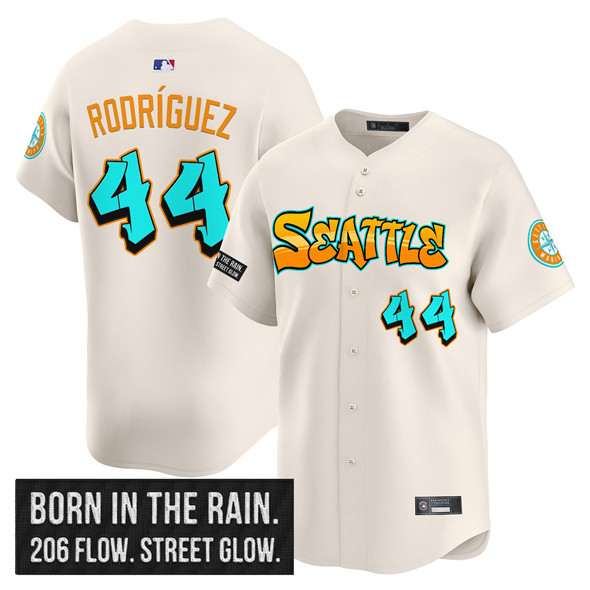 Men's Seattle Mariners #44 Julio Rodríguez Cream 2025 'Graffiti Emerald Drop Edition' Vapor Premier Limited Stitched Jersey