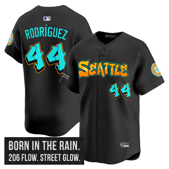 Men's Seattle Mariners #44 Julio Rodríguez Black 2025 'Graffiti Emerald Drop Edition' Vapor Premier Limited Stitched Jersey