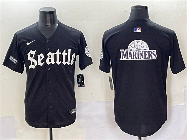 Men's Seattle Mariners Team Big Logo Black 'Deep Sea Gothic Edition' Vapor Premier Limited Stitched Baseball Jersey 001 Men's Seattle Mariners Team Big Logo Black 'Deep Sea Gothic Edition' Vapor Premier Limited Stitched Baseball Jersey 001