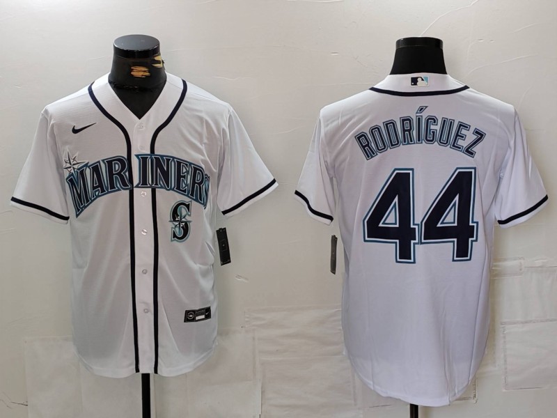 Men's Seattle Mariners #44 Julio Rodriguez White Cool Base Stitched Jersey 1 Men's Seattle Mariners #44 Julio Rodriguez White Cool Base Stitched Jersey 1