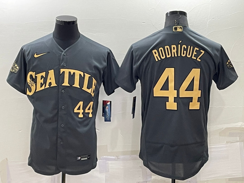 Men's Seattle Mariners #44 Julio Rodríguez 2022 All-Star Charcoal Flex Base Stitched Jersey Men's Seattle Mariners #44 Julio Rodríguez 2022 All-Star Charcoal Flex Base Stitched Jersey