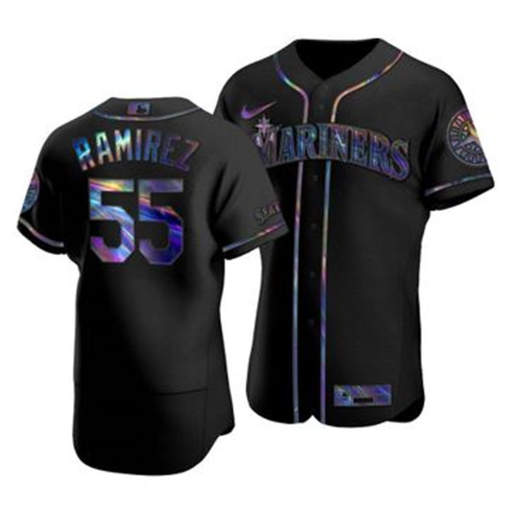 Seattle Mariners #55 Yohan Ramirez Men's Nike Iridescent Holographic Collection MLB Jersey - Black Seattle Mariners #55 Yohan Ramirez Men's Nike Iridescent Holographic Collection MLB Jersey - Black