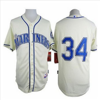 Seattle Mariners #34 Felix Hernandez Cream Alternate Cool Base Stitched Baseball Jersey
