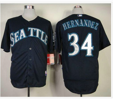 Seattle Mariners #34 Felix Hernandez Navy Blue Cool Base Baseball Jersey