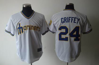 Seattle Mariners 24 Ken Griffey Jr white jerseys Cooperstown Throwback Seattle Mariners 24 Ken Griffey Jr white jerseys Cooperstown Throwback