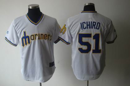 Seattle Mariners 51 Ichiro WHITE Cooperstown Throwback Jerseys