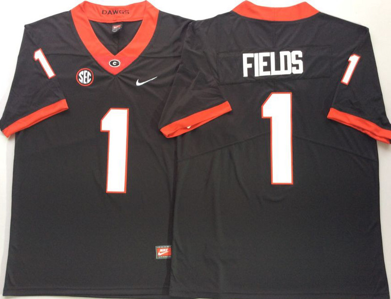 Georgia Bulldogs 1 Justin Fields Black Nike College Football Jersey Georgia Bulldogs 1 Justin Fields Black Nike College Football Jersey