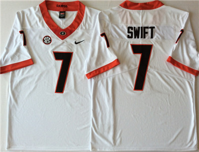 Georgia Bulldogs #7 D'Andre Swift White College Football Jersey