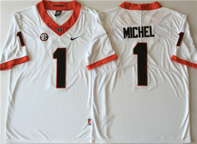 Georgia Bulldogs #1 Sony Michel White College Football Jersey