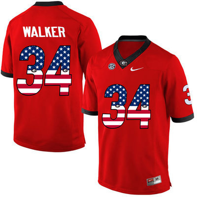 Georgia Bulldogs 34 Herchel Walker Red USA Flag College Football Jersey Georgia Bulldogs 34 Herchel Walker Red USA Flag College Football Jersey