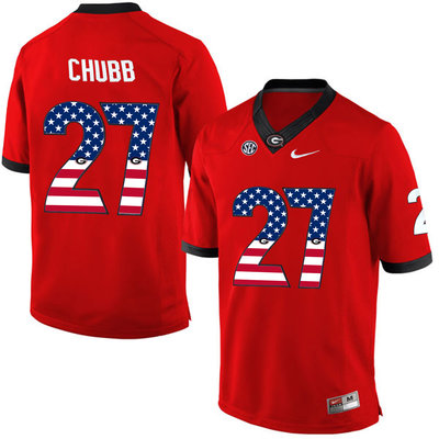Georgia Bulldogs 27 Nick Chubb Red USA Flag College Football Jersey Georgia Bulldogs 27 Nick Chubb Red USA Flag College Football Jersey