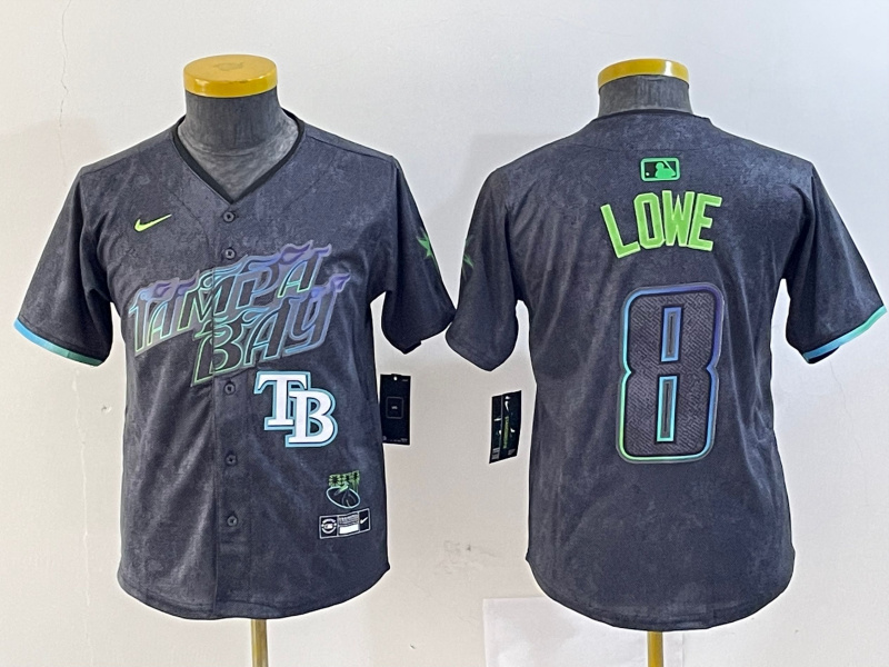Youth Tampa Bay Rays #8 Brandon Lowe Charcoal 2024 City Connect Limited Stitched Baseball Jerseys 2