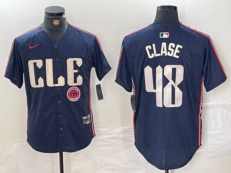 Men's Cleveland Guardians #48 Emmanuel Clase Navy 2024 City Connect Limited Stitched Baseball Jersey 2