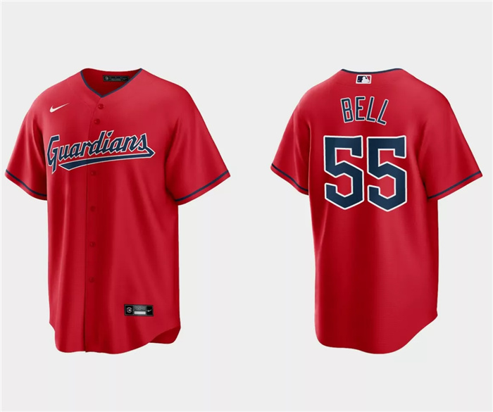 Men's Cleveland Guardians #55 Josh Bell Red Cool Base Stitched Jersey Men's Cleveland Guardians #55 Josh Bell Red Cool Base Stitched Jersey