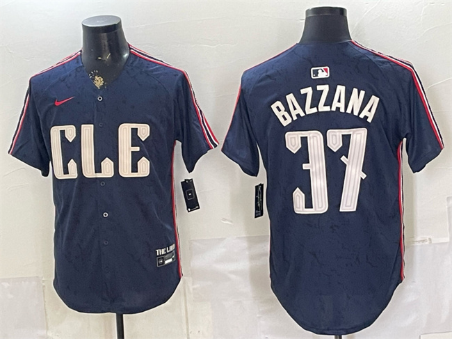 Men's Cleveland Guardians #37 Travis Bazzana Navy 2024 City Connect Limited Stitched Baseball Jersey