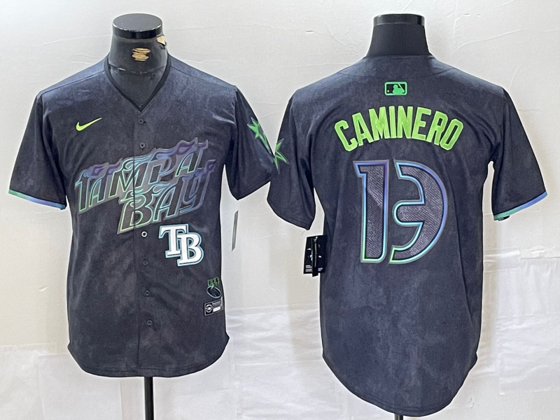 Men's Tampa Bay Rays #13 Junior Caminero Charcoal 2024 City Connect Limited Stitched jerseys 4