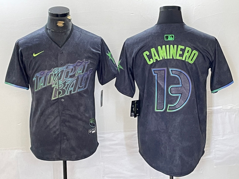Men's Tampa Bay Rays #13 Junior Caminero Charcoal 2024 City Connect Limited Stitched jerseys 1