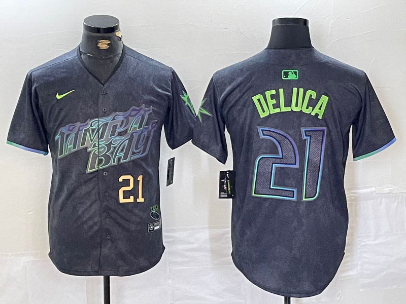 Men's Tampa Bay Rays #21 Jonny DeLuca Charcoal 2024 City Connect Limited Stitched jerseys 4