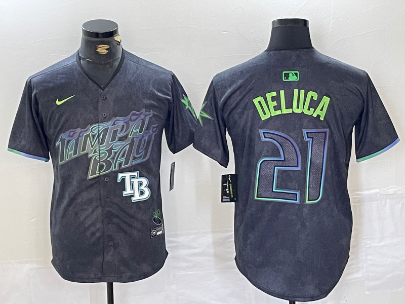 Men's Tampa Bay Rays #21 Jonny DeLuca Charcoal 2024 City Connect Limited Stitched jerseys 1