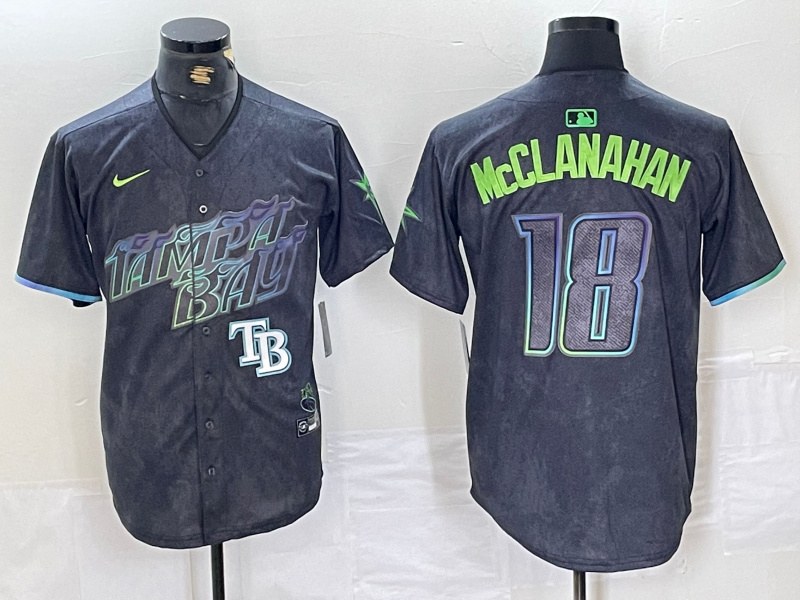 Men's Tampa Bay Rays #18 Shane McClanahan Charcoal 2024 City Connect Limited Stitched Baseball Jersey