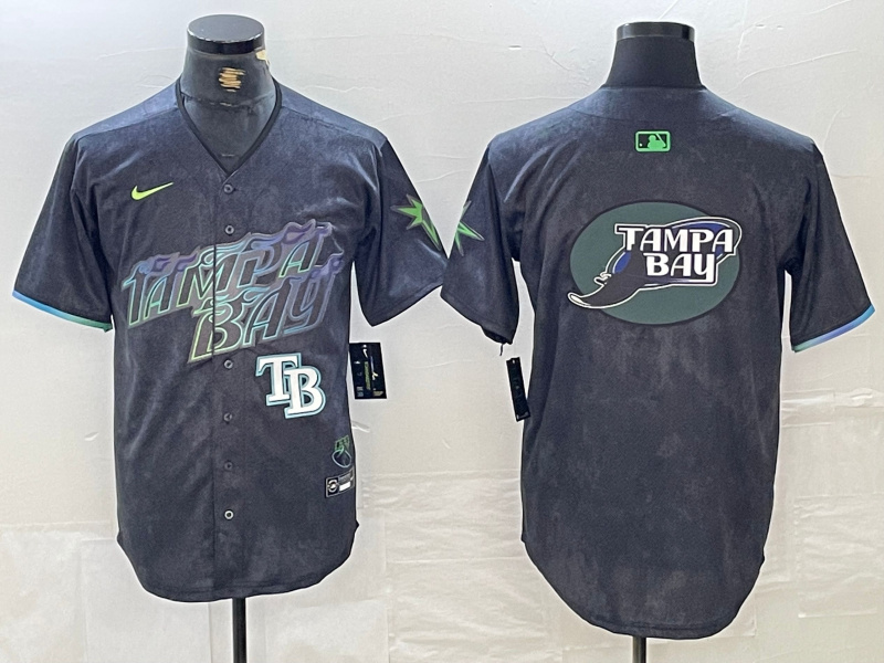 men's tampa bay rays team big logo charcoal 2024 city connect limited stitched baseball jersey 1_副本