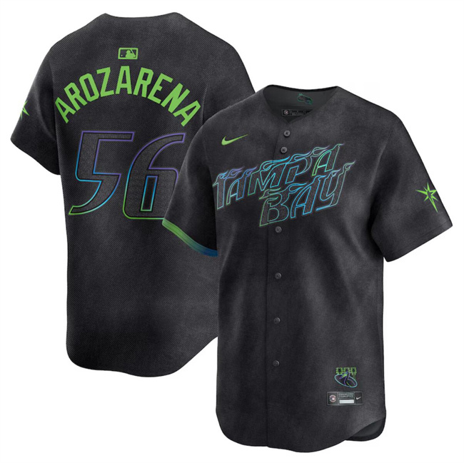 Men's Tampa Bay Rays #56 Randy Arozarena Charcoal 2024 City Connect Limited Stitched Baseball Jersey Men's Tampa Bay Rays #56 Randy Arozarena Charcoal 2024 City Connect Limited Stitched Baseball Jersey