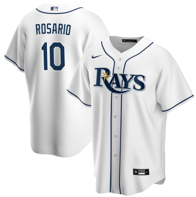 Men's Tampa Bay Rays #10 Amed Rosario White Cool Base Stitched Baseball Jersey Men's Tampa Bay Rays #10 Amed Rosario White Cool Base Stitched Baseball Jersey