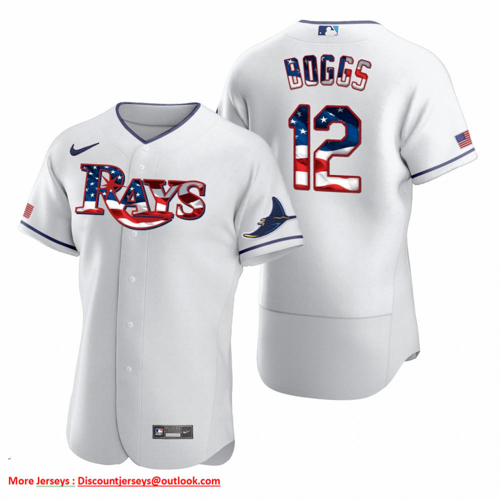 Tampa Bay Rays #12 Wade Boggs Men's Nike White Fluttering USA Flag Limited Edition Authentic MLB Jersey