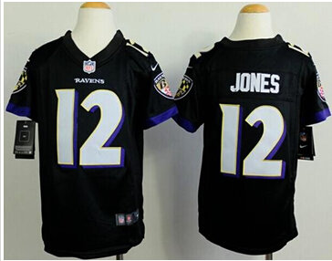Youth NEW Ravens #12 Jacoby Jones Black Alternate NFL New Elite Jersey