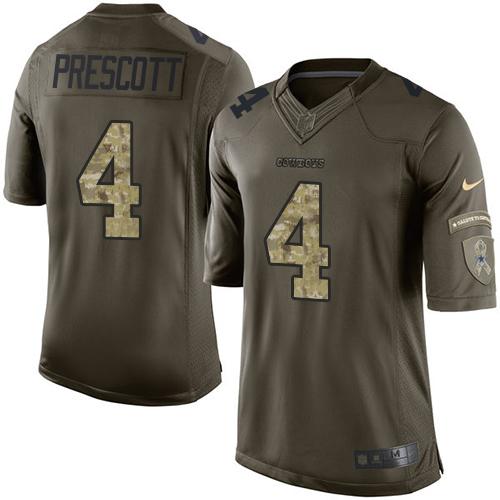 Nike Cowboys #4 Dak Prescott Green Youth Stitched NFL Limited Salute to Service Jersey Nike Cowboys #4 Dak Prescott Green Youth Stitched NFL Limited Salute to Service Jersey