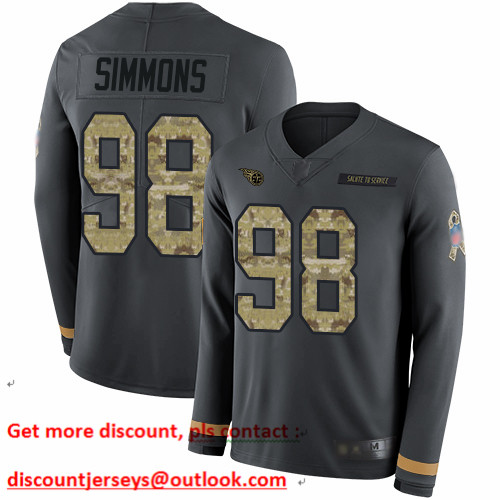 Titans #98 Jeffery Simmons Anthracite Salute to Service Youth Stitched Football Limited Therma Long Sleeve Jersey