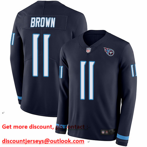 Titans #11 A.J. Brown Navy Blue Team Color Youth Stitched Football Limited Therma Long Sleeve Jersey