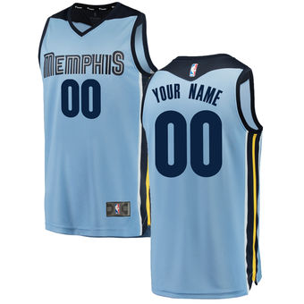 Men's Memphis Grizzlies Light Blue Fast Break Custom Replica Jersey - Statement Edition