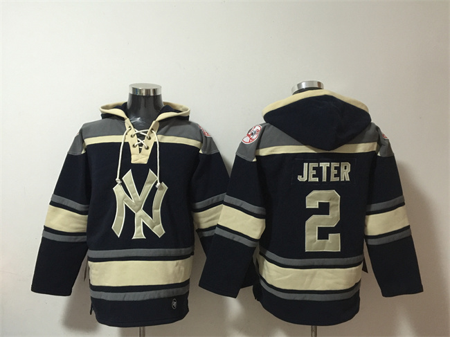 Men's New York Yankees #2 Derek Jeter Navy Ageless Must-Have Lace-Up Pullover Hoodie Men's New York Yankees #2 Derek Jeter Navy Ageless Must-Have Lace-Up Pullover Hoodie