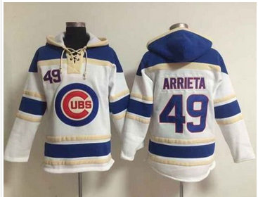 Chicago Cubs #49 Jake Arrieta White Sawyer Hooded Sweatshirt MLB Hoodie