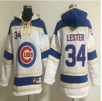 Chicago Cubs #34 Jon Lester White Sawyer Hooded Sweatshirt Baseball Hoodie