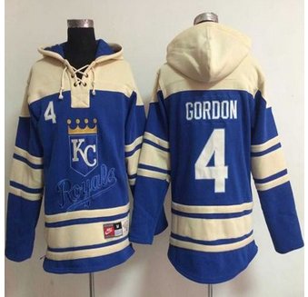 Kansas City Royals #4 Alex Gordon Light Blue Sawyer Hooded Sweatshirt Baseball Hoodie