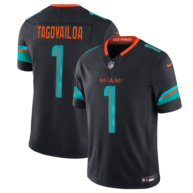 Youth Miami Dolphins #1 Tua Tagovailoa Black 2025 F.U.S.E. “Rivalries” Vapor Limited Stitched Football Jersey Youth Miami Dolphins #1 Tua Tagovailoa Black 2025 F.U.S.E. “Rivalries” Vapor Limited Stitched Football Jersey