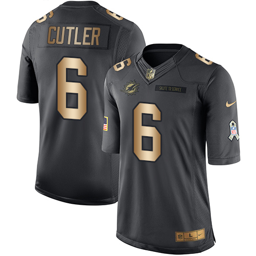 Nike Dolphins #6 Jay Cutler Black Youth Stitched NFL Limited Gold Salute to Service Jersey