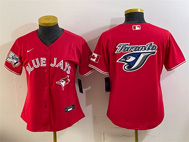 Youth Toronto Blue Jays Team Big Logo Red 50 Seasons Patch Stitched Baseball Jersey